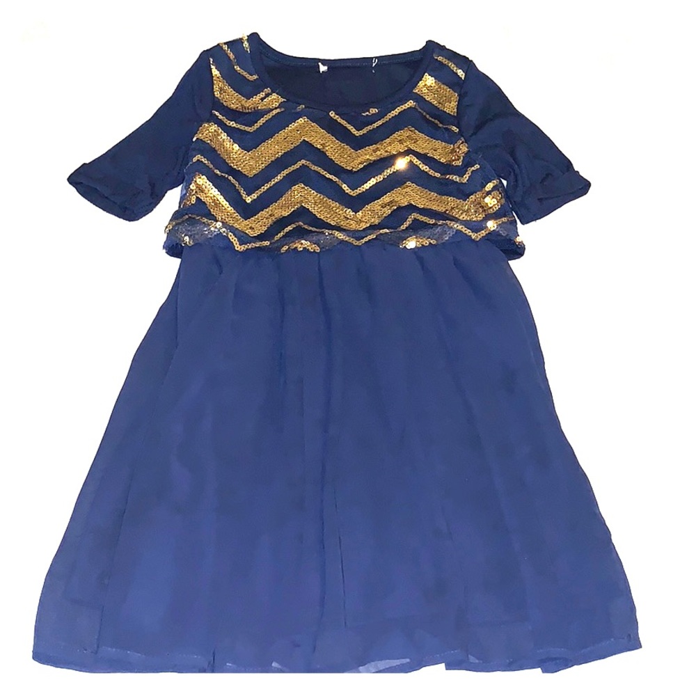Blue with gold sequence girls dress